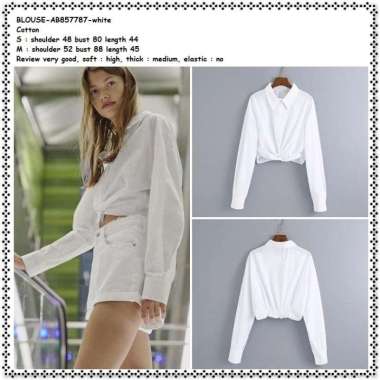 AB857787 Baju Atasan Kemeja Crop Top Wanita Blouse Korea Import Putih
