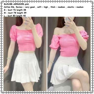 AB963498 Baju Atasan Crop Top Sabrina Blouse Wanita Korea Import Pink