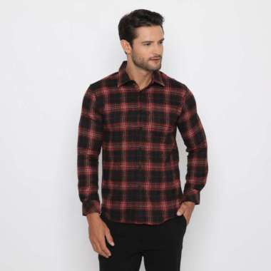 Platini Kemeja Pria Flanel Panjang Maroon 76302 S