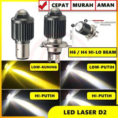 LAMPU LED LASER D2 HIGH LOW LED H4 H6 BA20D 12-24V LASER D2 LED UTAMA H6 KUNING-PUTIH tipe