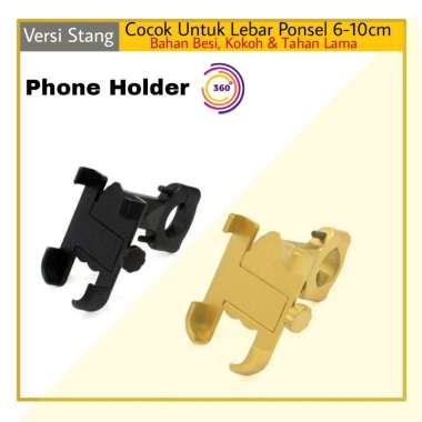 Holder Stang Sepeda Motor Holder HP Universal Stang FULL BESI - GOLD