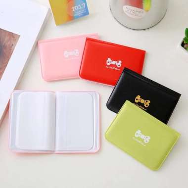 Dompet kartu nama kartu ATM warna polos bahan kulit sintetis ISI 12 KARTU Peach