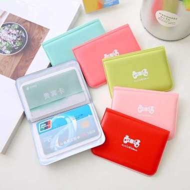 Dompet kartu nama kartu ATM warna polos bahan kulit sintetis ISI 12 KARTU Merah