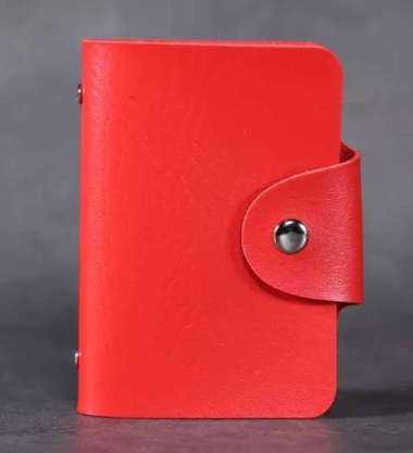 Dompet kartu nama kartu ATM warna polos bahan kulit sintetis ISI 24 KARTU Merah