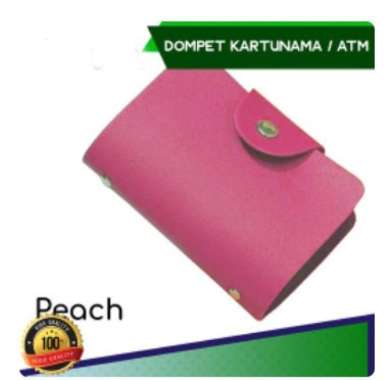Dompet kartu nama kartu ATM warna polos bahan kulit sintetis ISI 24 KARTU Peach