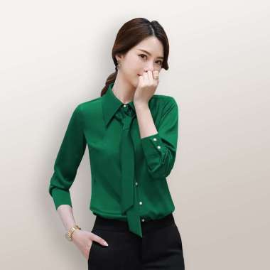 Kemeja lengan panjang wanita gaya Korea variasi dasi ikat model terbaru - Jfashion Miselia XXXL Hija