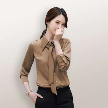 Kemeja lengan panjang wanita gaya Korea variasi dasi ikat model terbaru - Jfashion Miselia XXXL Cokl