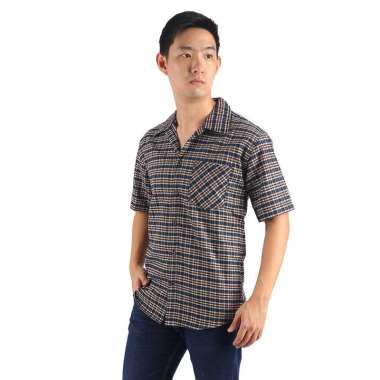 Elfs Kemeja Pria Hawaii Flanel Cuban Shirt Outfit Pantai Coklat Muda XL