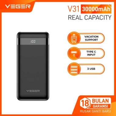 VEGER Powerbank V31 30000mAh 3 USB Output 2.4A LED Digital Display