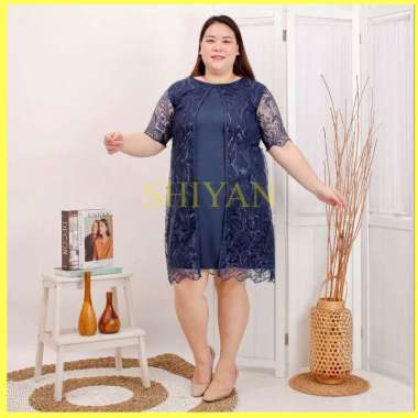 SHIYAN GAUN DRESS PESTA MODEL YESSI LONGDRESS LD 120 DRES BRUKAT MODERN TERBARU NAVY