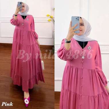 Mini Dress Raisa XL,XXL,XXXL Gamis Polos Gamis Midi Dress Muslimah Dress Katun Rayon Baju Gamis Jumbo Big Size XXXL Pink