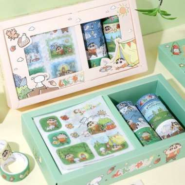 Stiker 1 Set Box Karakter Crayon Shincan Lucu Import + Roll Stiker Hijau