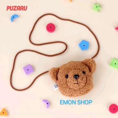 Tas Selempang Boneka Puzaru PZR 123 Kepala Beruang Coklat