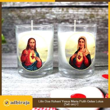Lilin Ibadah Doa Rohani Gelas Yesus & Maria Putih Stearin Wax - Yesus 2pcs Maria - Maria
