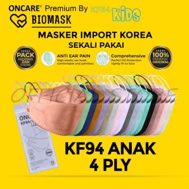 BIOMASK x Oncare - KF94 Anak 4Ply TEBAL Masker Premium isi 10 Pcs - Import Korea Kids Mask Abu Biru