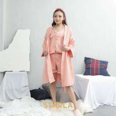 Jaya Hebat Starla Everly Baju Tidur Piyama Kimono 3in1 Set FLAMENGO
