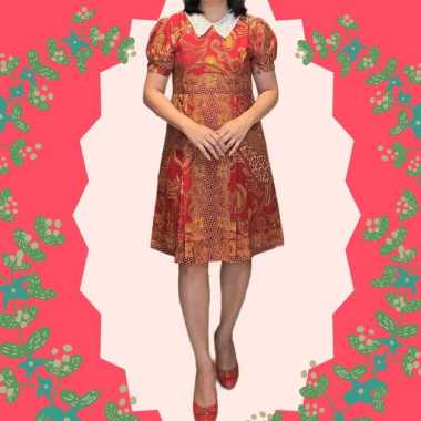 Krisna Batik Agneta Minidress Wanita Katun Adem Lengan Pendek M