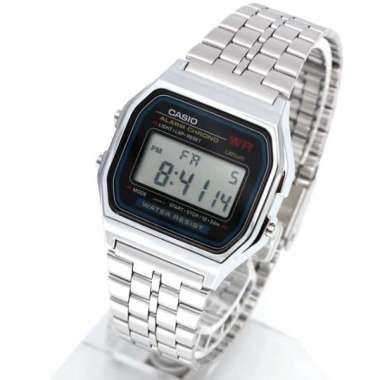 CASIO Vintage Retro Classic A159W Metallic Silver Original Jam Tangan Unisex Gesper Geser