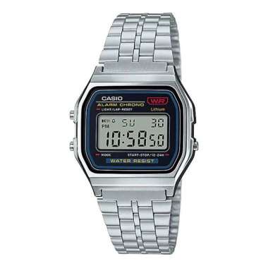 CASIO Vintage Retro Classic A159W Metallic Silver Original Jam Tangan Unisex Gesper Lipat