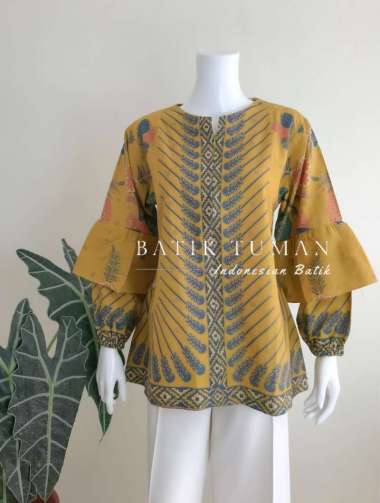 BLUS BRAJASENA YELLOW MUSTARD Atasan Batik Wanita Blus Batik Blouse Batik Cabut Blus Wanita Bahan Ka