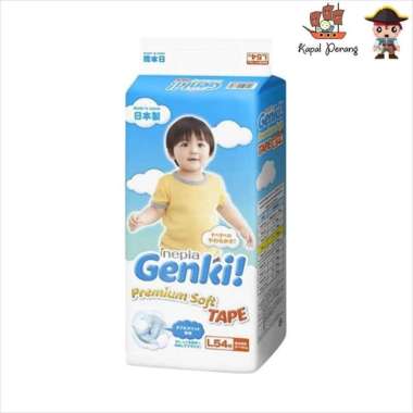 Nepia Genki Premium Soft Tape Popok Bayi [Size L/ 54 pcs]
