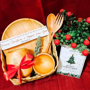 MEDAN READY STOCK / HAMPERS NATAL / SET HADIAH NATAL / GIFT SET NATAL / HAMPERS PIRING KAYU Merry Ha