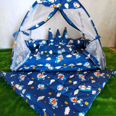 kasur bayi kelambu set bedcover+gendongan doraemon
