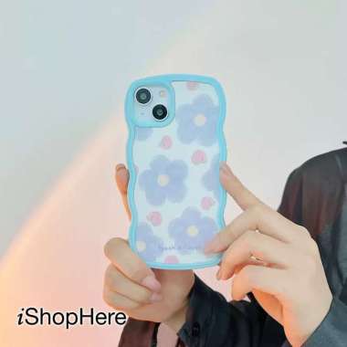 Casing iPhone 14 Pro Max Plus Soft Case Flowery Silikon Lucu Cute 14 Pro Max Blue