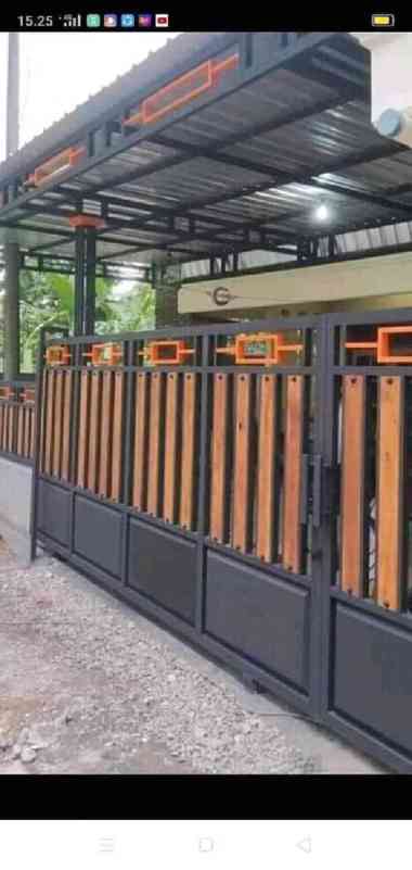 Pagar Motif grc serat kayu dan plat polos