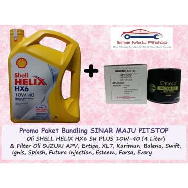 Paket Bundling Oli SHELL HELIX HX6 SN PLUS 10W-40 Original 4 Liter & Filter Oli Mobil SUZUKI APV & S