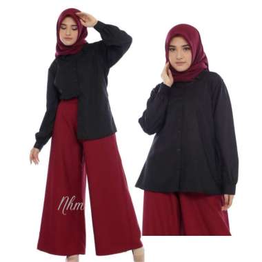 Kemeja Polos Toyobo, Kemeja Wanita Lengan Balon Hitam