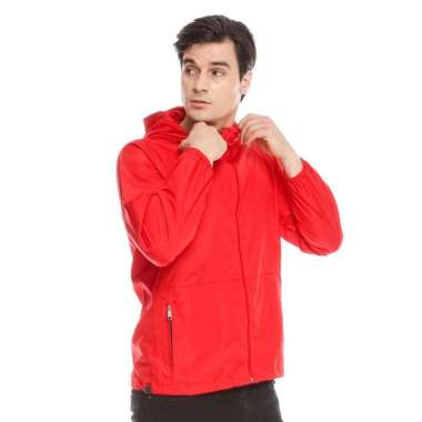 Jaket Olahraga Parasut Jaket Running Sepeda Waterproof Pria Wanita - H M Merah