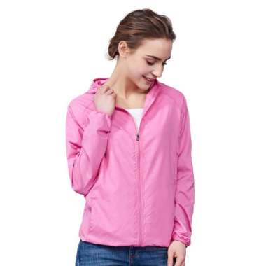 Jaket Olahraga Parasut Jaket Running Sepeda Waterproof Pria Wanita - H M Merah Muda