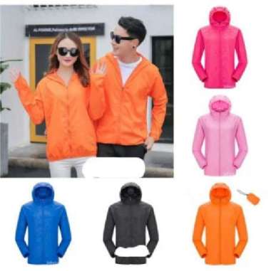 Jaket Olahraga Parasut Jaket Running Sepeda Waterproof Pria Wanita - H M Orange