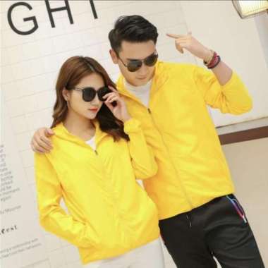 Jaket Olahraga Parasut Jaket Running Sepeda Waterproof Pria Wanita - H M Kuning