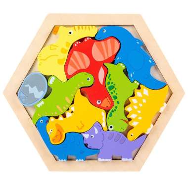 Puzzle 3D Hexagon Animal Wooden Montessori Wooden Chunky Hexagon Puzzle Mencocokan Bentuk Karakter P