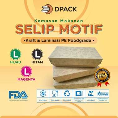 PAPER LUNCH BOX MOTIF KRAFT LAMINASI KOTAK TAKEAWAY SIZE LARGE Motif Hitam