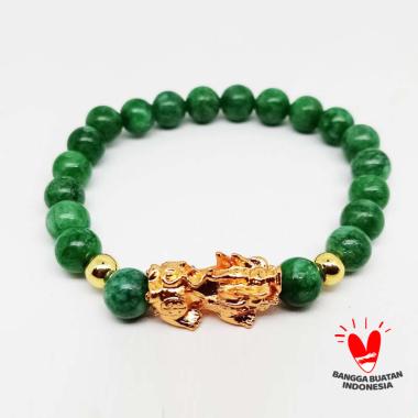 Vee Pixiu Batu Giok Burma Gelang Kesehatan Unisex - Hijau [8mm] Hijau