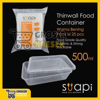 T130 Food Container SUAPI 500 ml isi 25 pcs Thinwall Bening Transparan