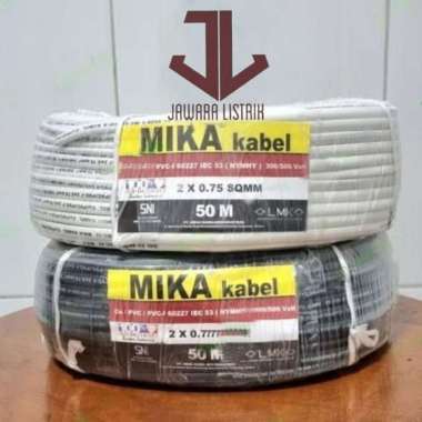 KABEL POWER NYMHY 2X0,75 MM MIKA OVAL GEPENG 50 100 M METER SERABUT SNI LMK 100M Putih