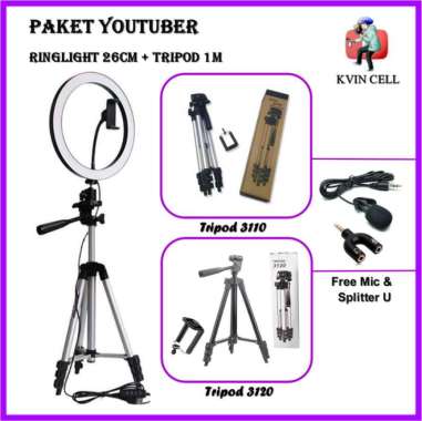 KV PAKET BEST LIVE STREAMING TRIPOD RINGLIGHT BALLHEAD MIC SPLITTER Multicolor