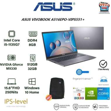 ASUS A516EPO-VIPS551+ I5-1135G7 8GB 512GB SSD MX330 2GB IPS WIN10 OHS