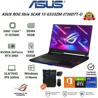 ASUS ROG STRIX SCAR G533ZM-I736D7T-O I7-12700H 16GB 512GB RTX 3060 6GB
