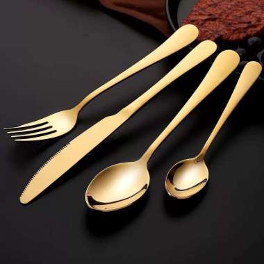 Sendok garpu makan emas / gold spoon fork spoon / Sendok Teh / sendok stainless tebal premium warna 