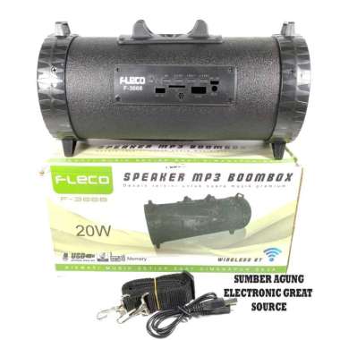 Speaker MP3 Boombox Fleco F3668 20W Wireless BT Bentuk Tabung Bass