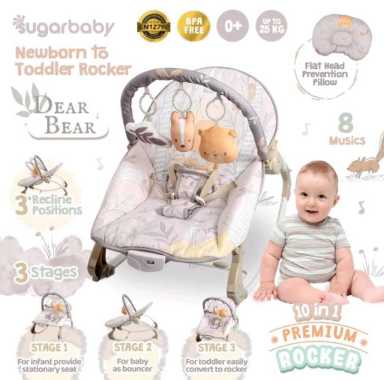 Sugar Baby 10 in 1 New Premium Rocker Fun & Nature Series Bouncer Beige Dear Bear