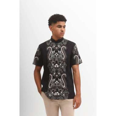 MANZONE Kemeja Batik Shanghai Pria Lengan Pendek AFFANDRA - BLACK S
