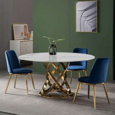 MODERN - Meja Makan Set Bulat 4 Kursi With Marmer Mewah