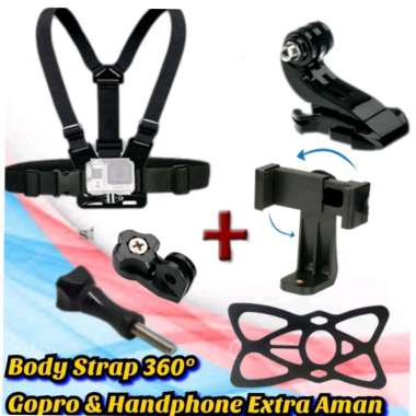 Body Chest Strap 360° Gopro & Handphone Extra Aman