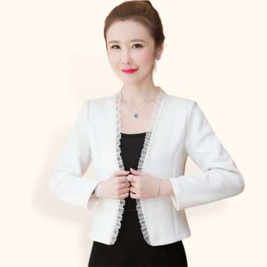 Blazer Kerja Kantor Wanita Gaya Korea variasi renda model Terbaru - Jfashion Haerin XXXL Putih